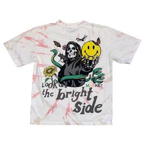 Market Smiley Look at the Bright Side Tie Dye Graphic T-Shirt Mens Large Pink
